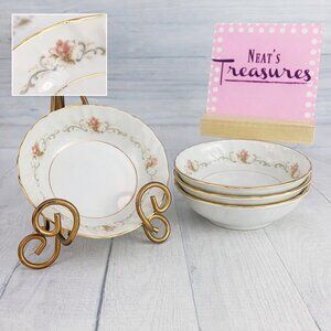 MCM Harmony House ROSEMONT Pink Roses Swirl Rim Fruit Dessert Sauce Bowls Set 4